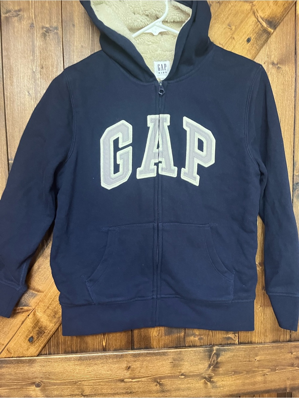 GAP Kids Navy Hooded Zip Coat with Sherpa Lining Size Large